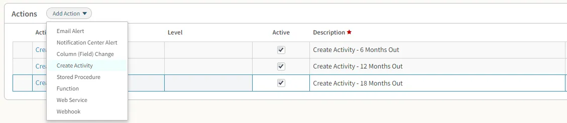 Vantagepoint Create Activity Action in Workflow Grid